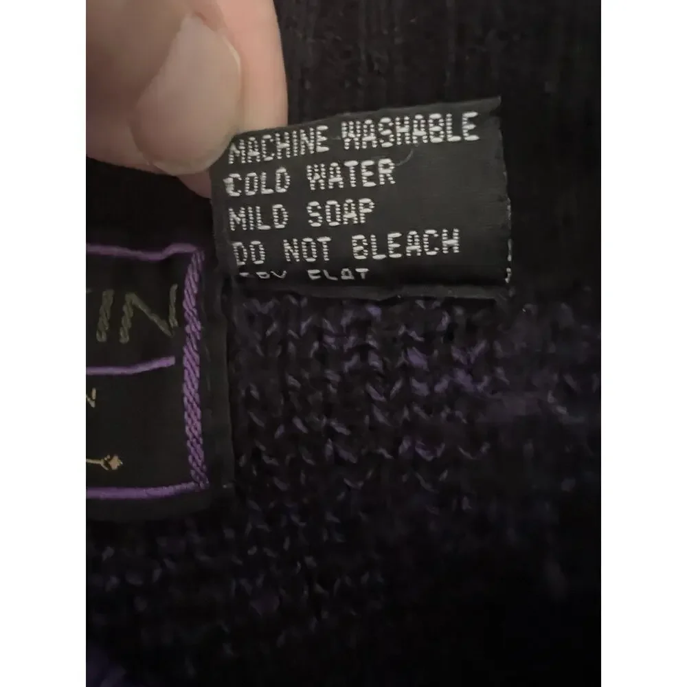 Vtg 90 Novin International Knit Crewneck Sweater Purple Black Grandpacore L